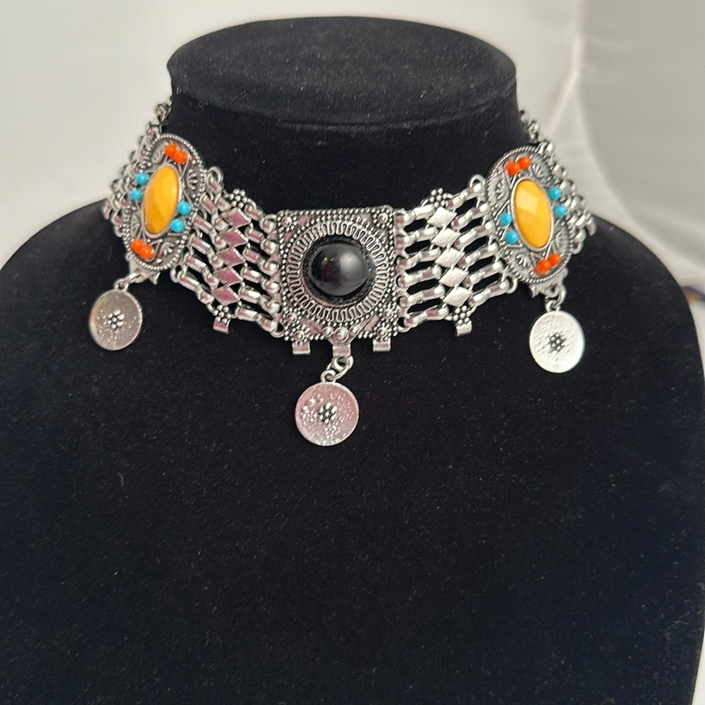 Ancient Brand Isabella multicolor bead and silver tone Choker